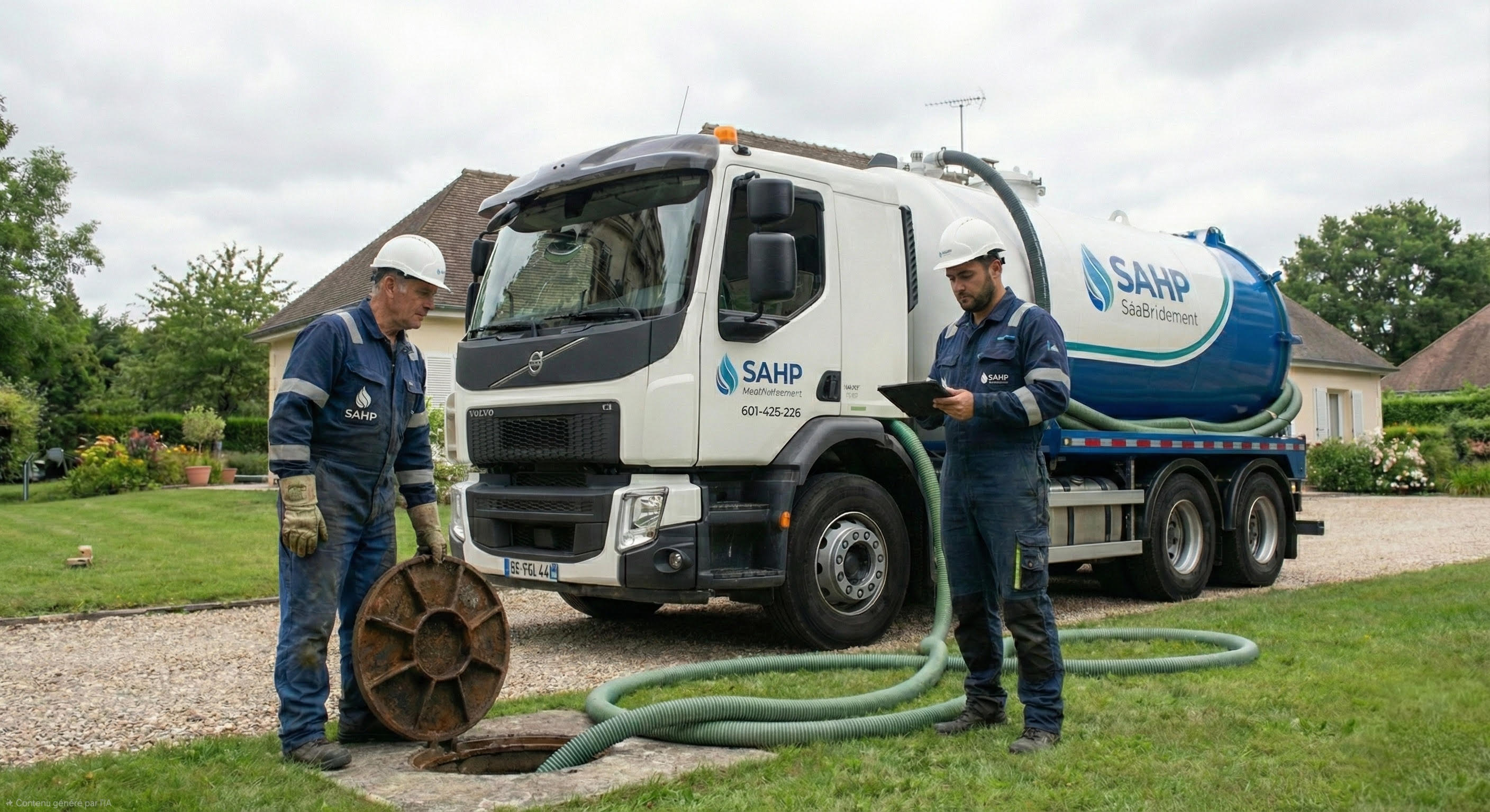 Intervention de pompage et vidange par camion hydrocureur SAHP